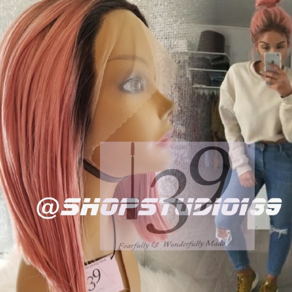 Pinky lace front  wig with dark roots